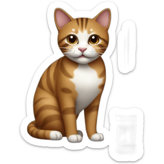 Brown cat with black stripes and white mustache and the contour of the white mouth with a brush sticker