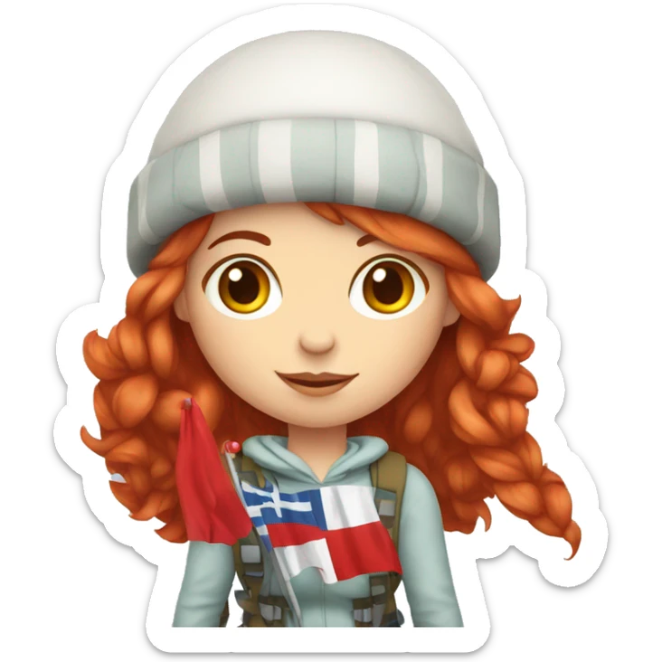 female winter mountaineer red hair holding red easter egg and greek flag  sticker