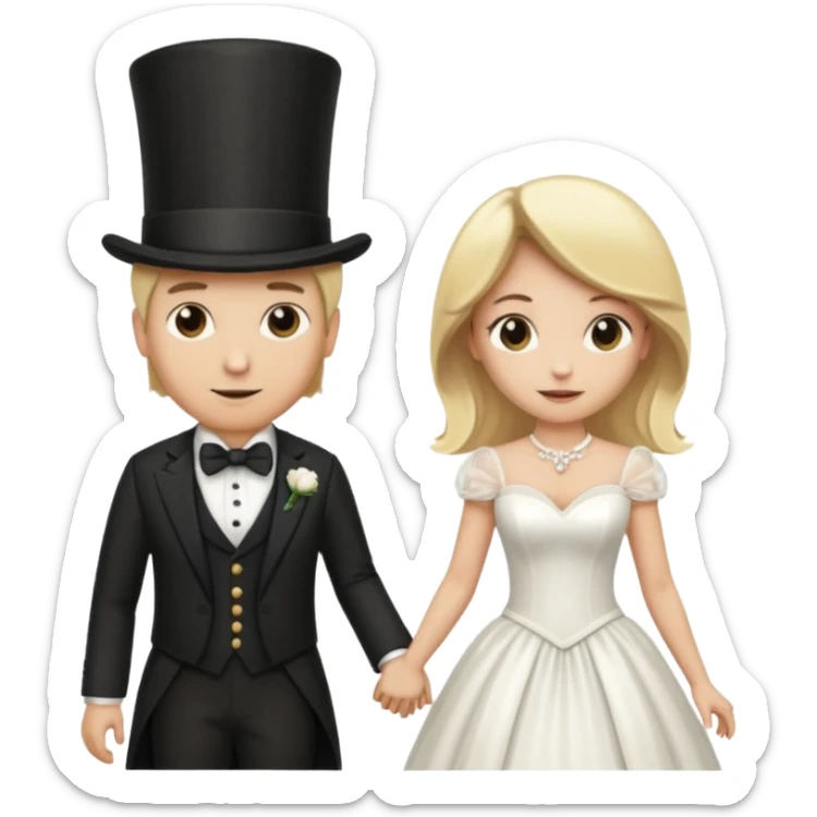 Man in top hat and blonde woman in wedding dress holding hands sticker