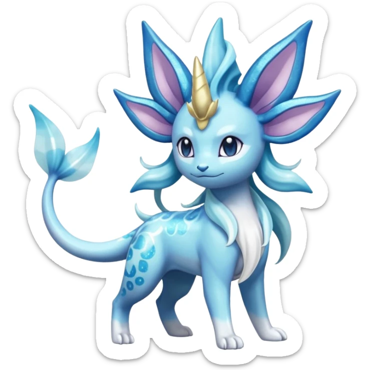 Celestial Magical sparkly shiny glittery Suicune-Vaporeon-Primarina-Amaura-Pokémon-Fakémon-fusion, full body sticker