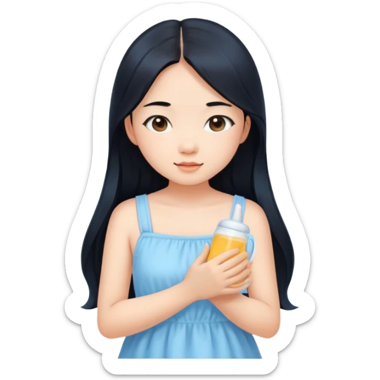 Beautiful Asian girl with long black hair wearing a baby blue sundress sticker