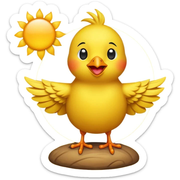 cute bird perched on top of a bright sun, playful, emoji style, no text sticker