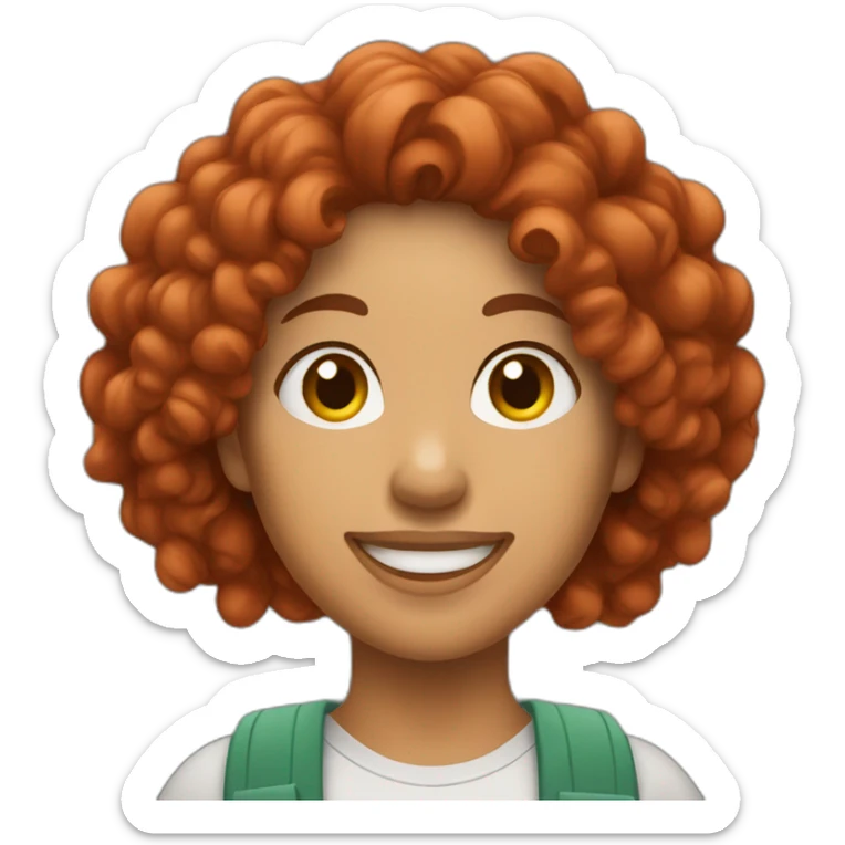 A mulatto woman with red curly hair of Asian appearance shows a big thumbs up sticker