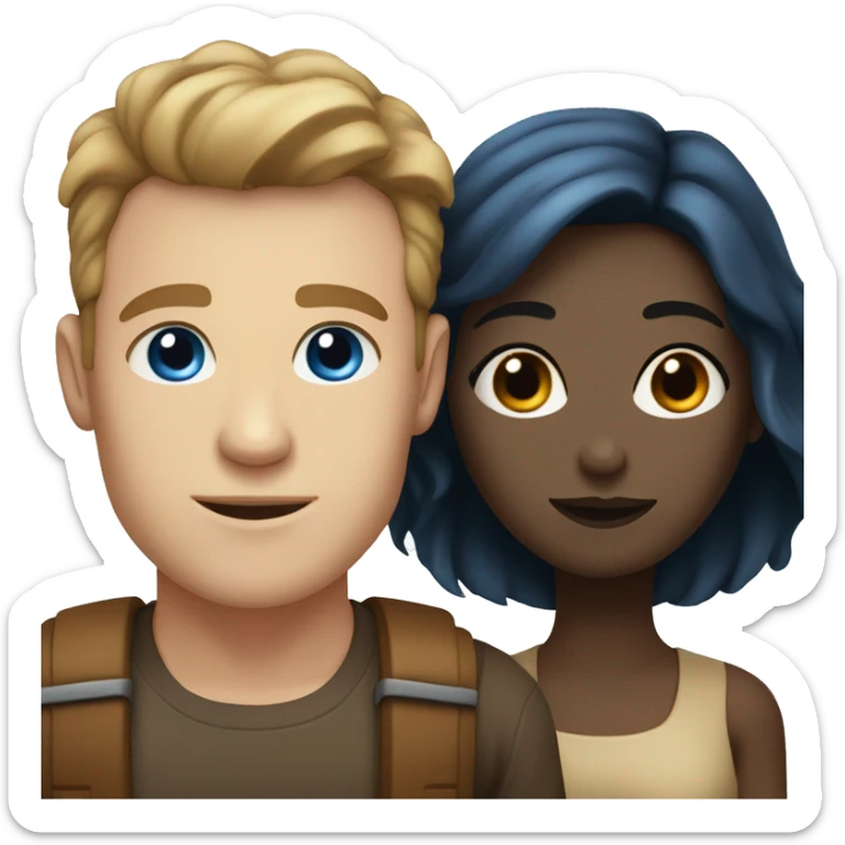 couple of a man with pale skin, brown hair and blue eyes, and a tan woman with dark hair and dark eyes sticker