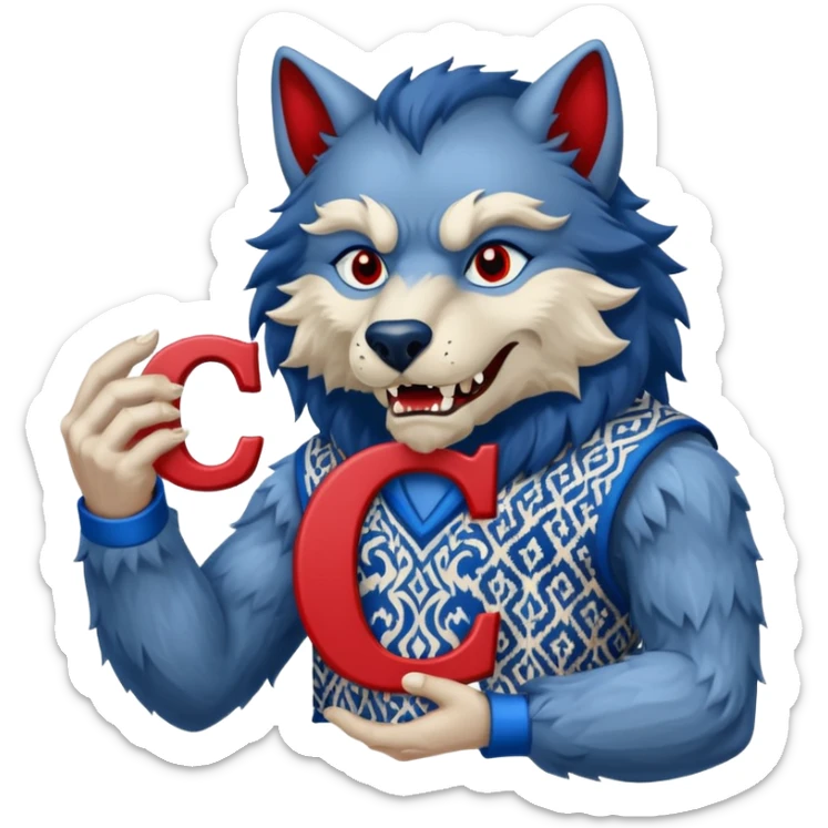 a werewolf hand holding the letter c make the c made out of persian carpet texture sticker