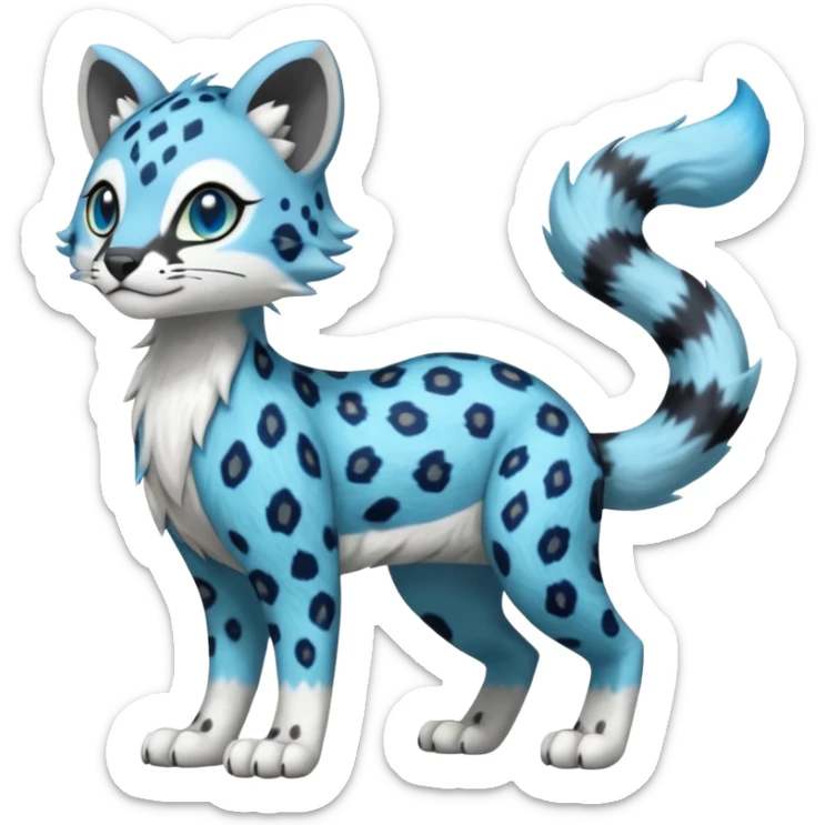 Colorful Meloetta-Sergal-Snow-Leopard-Civet-Genet-Pokémon-Digimon-Fakémon-fusion-hybrid-creature with Cyan stripes and blue leopard-spot-markings  sticker