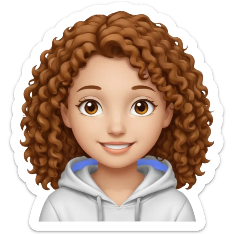 Una ragazza con una felpa semplice bianca,ha gli occhi marroni,i capelli marroni chiaro , c’è gli ha lunghi e ricci ma non troppo sticker