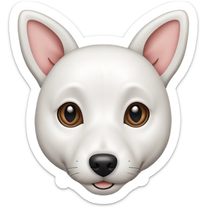 a fully white jack russell the size of a kelpie with floppy ears and a half white face sticker
