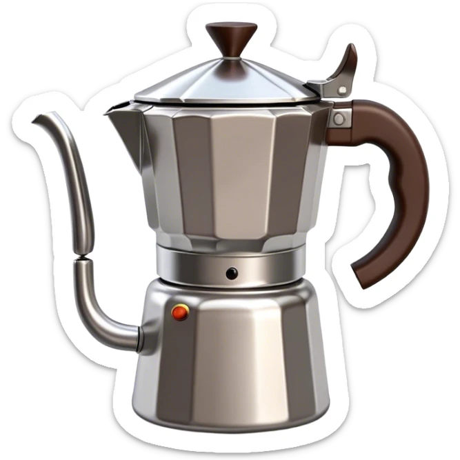 Cinematic Realistic Moka Pot Pop Culture Emoji, featuring an iconic Italian coffee maker rendered with classic charm and warm, inviting lighting. sticker