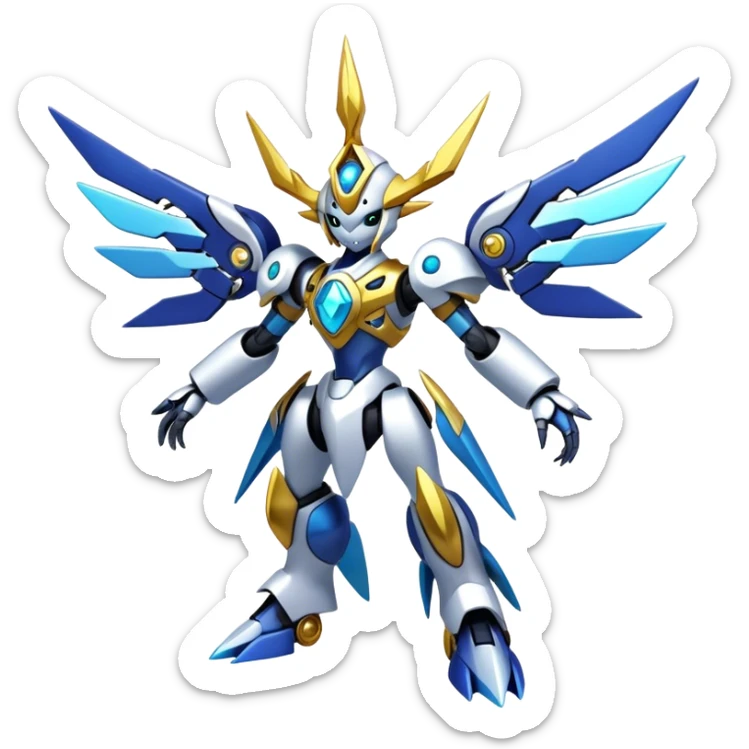 Shiny Futuristic Mechanical Glossy Celestial Godly Divine Metal-Fakemon-Pokemon-Digimon-Spectrobes-fusion, full body sticker