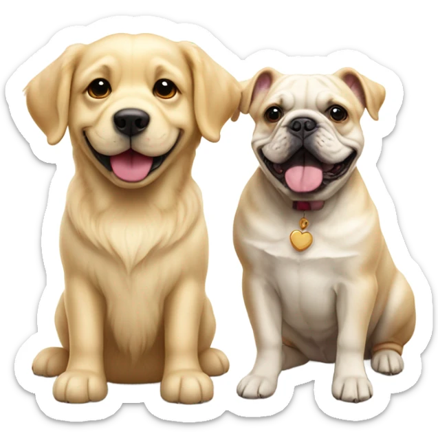 English cream golden retriever and a frenchie as best friends sticker