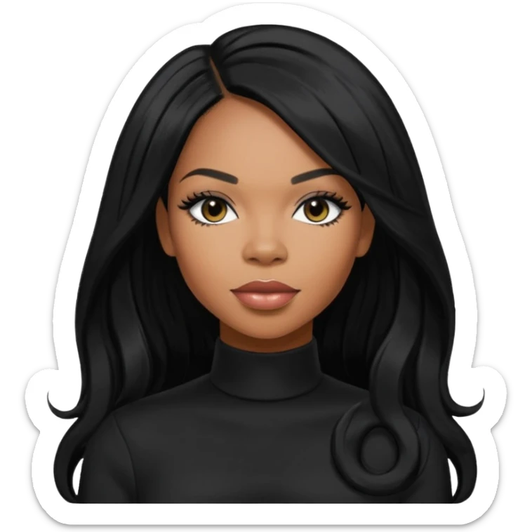 Tenitra Michelle Williams, R&B Singer (b.1979) from Destiny's Child with long jet black hair, medium dark skin, black outfit sticker