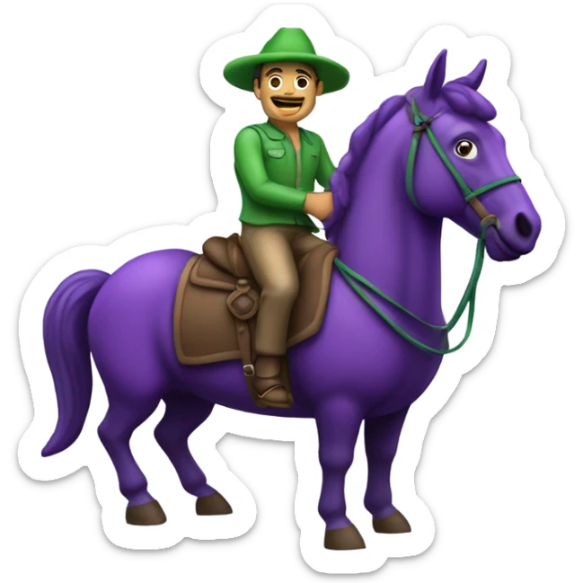 Man riding a horse but instead of a horse he riding an eggplant  sticker