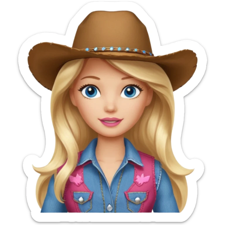 Barbie cowgirl with long blonde hair and blue eyes sticker