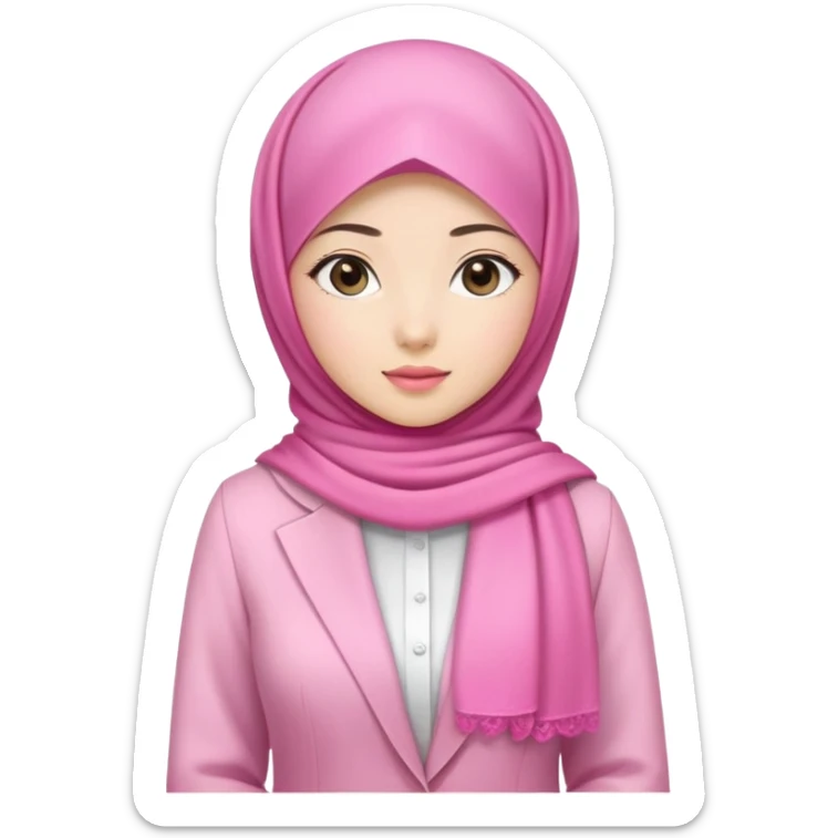 beautiful Asian girl, white skin, wearing a pink hijab, half full body, formal business attire sticker