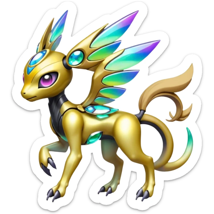 Futuristic Shiny Colorful Meloetta-Wargreymon-Trico-Pokémon-Digimon-Fakémon-fusion-hybrid-creature sticker