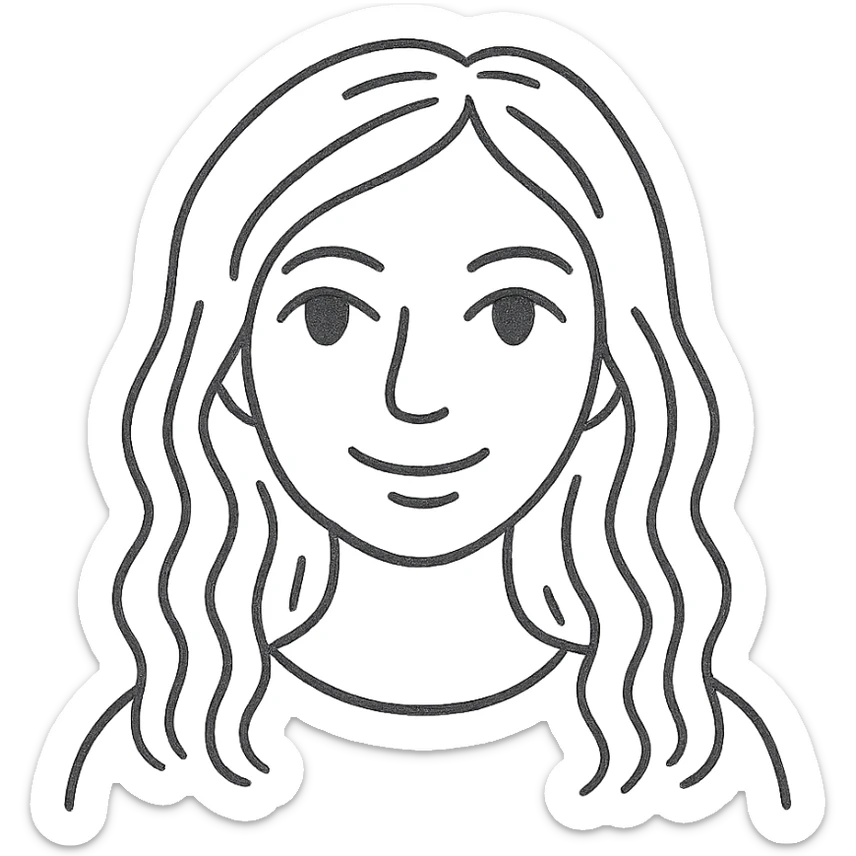 hand-drawn outlined icon of a woman with long blonde wavy hair and green eyes sticker