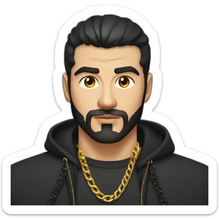 Russian muscular thug man aged 26 wearing gold chain with black hair and short beard sticker