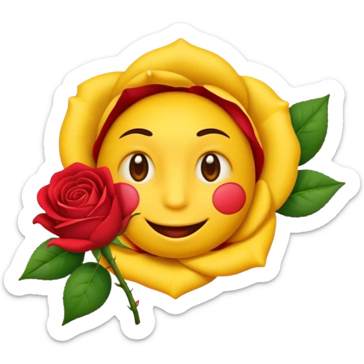 Un emoji jaune normale qui fait un clin d’œil avec une rose dans la bouche sticker