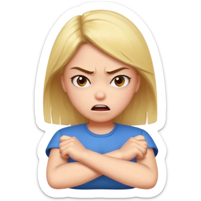 Girl crossing arms in front of her chest and making an angry face sticker