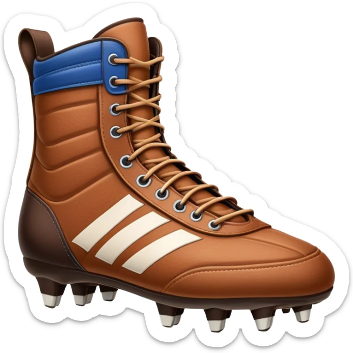 Cinematic Realistic image of a pair of rugby boots, showcasing sturdy leather construction, detailed cleat patterns and textured surfaces, illuminated by vibrant outdoor lighting that captures their athletic purpose sticker