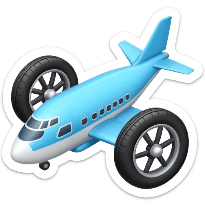 The aircraft's landing gear is one inflated, plump wheel with a strut, black in color, cartoon-style, isometric sticker
