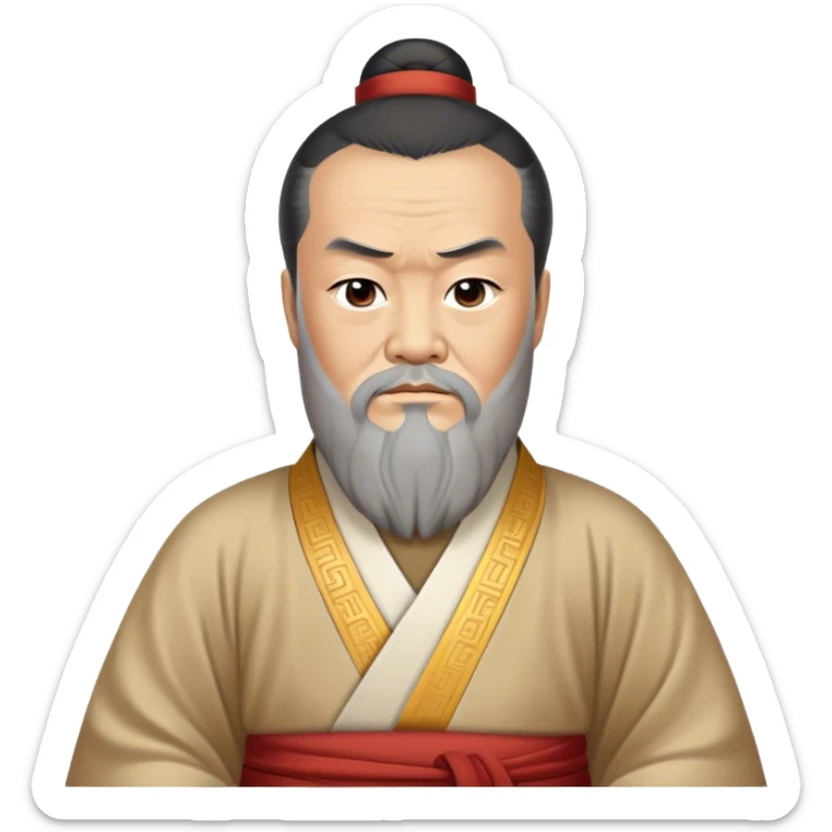 Cinematic Realistic Confucius Portrait Emoji, depicted as a wise ancient philosopher in traditional robes with a serene, contemplative expression, rendered with soft timeless textures and harmonious natural lighting that captures his enduring wisdom. sticker