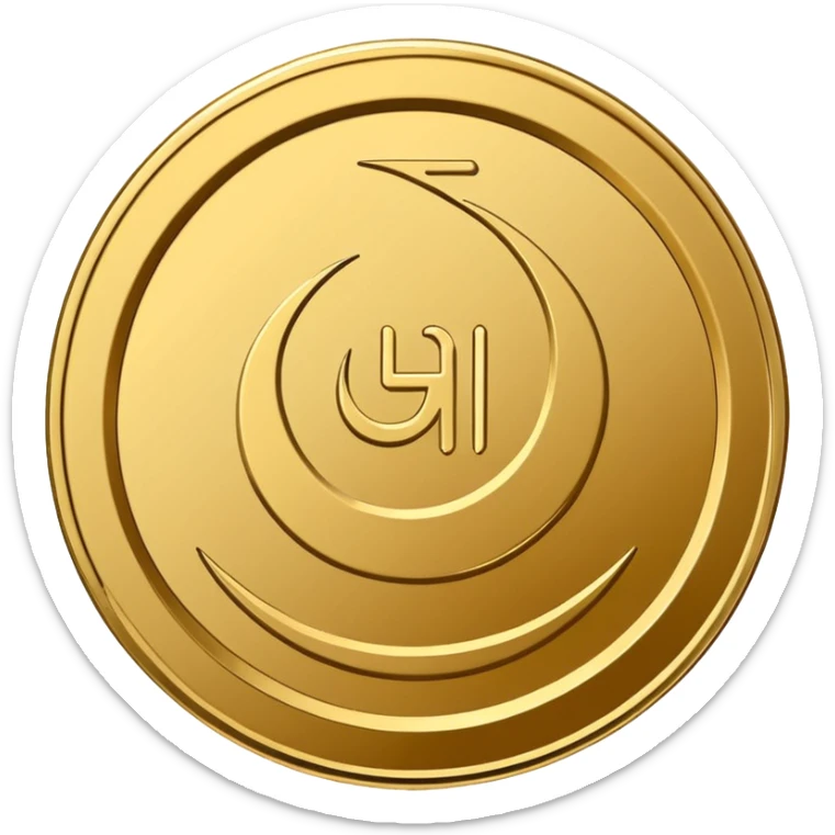 Minimal line-art icon of a coin with a small halal Arabic checkmark (حلال) symbol beside it, clean modern style, simple outlines, straight angle, no background, transparent, represents “halal income / halal money sticker