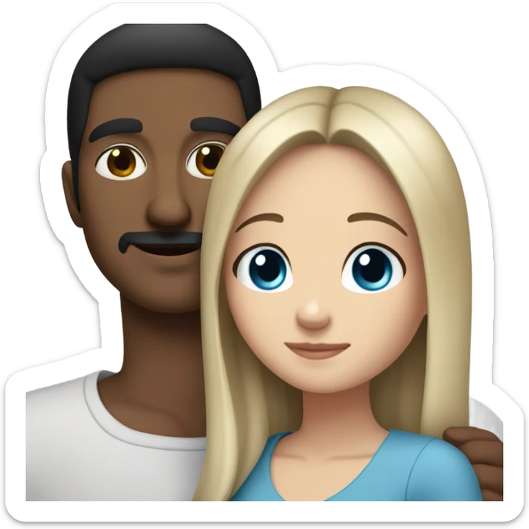 Mexican man with brown eyes hugging white girl with black hair and blue eyes sticker