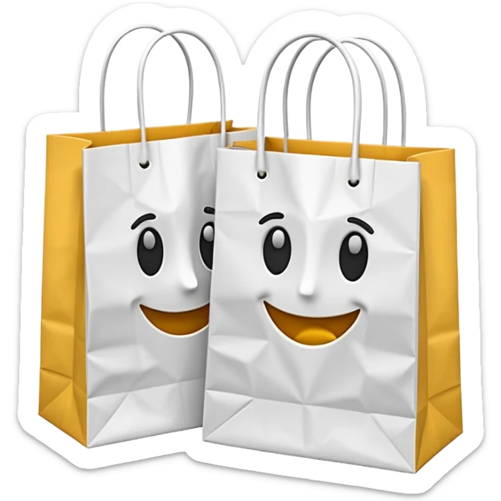 A 3D emoji of two white paper shopping bags, one large and one small, s sticker