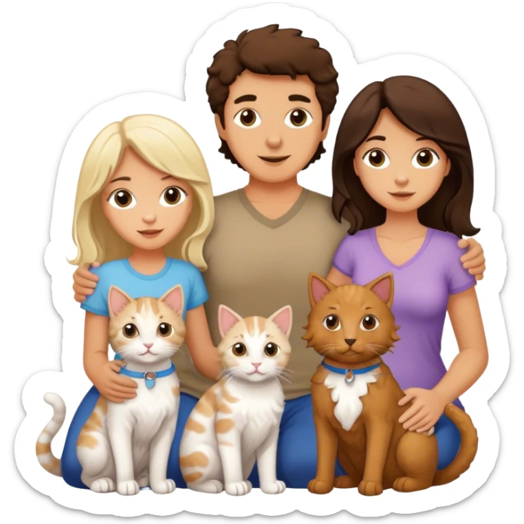 Family of 9: brunette daughter, blonde daughter, brunette father, brunette mother, brunette son, 2 white cats & two aussiedoodles sticker