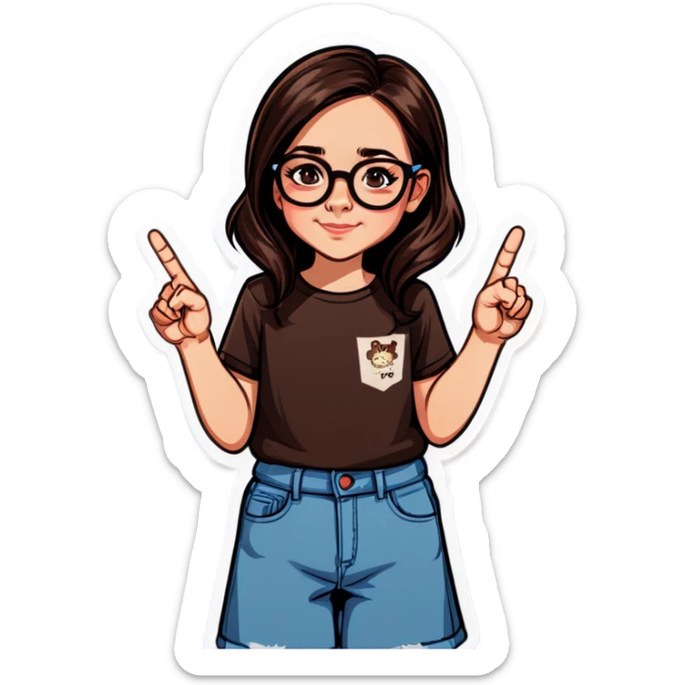 Girl with glasses and dark brown hair holding middle finger up  sticker