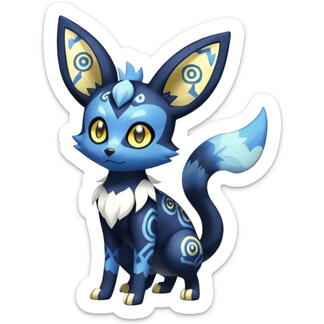 Shiny mExotic Colorfulj Excessive Mysterious Gothic Meowstic-Umbreon-Poochyena-Pokémon-Fakémon-hybrid-creature (full body) with pattern-markings with golden eyes sticker