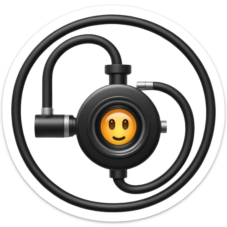 Apple emoji style icon of an endoscope. A minimalist coiled black tube ending in a glowing camera tip. Glossy, rounded, isolated on white background. sticker