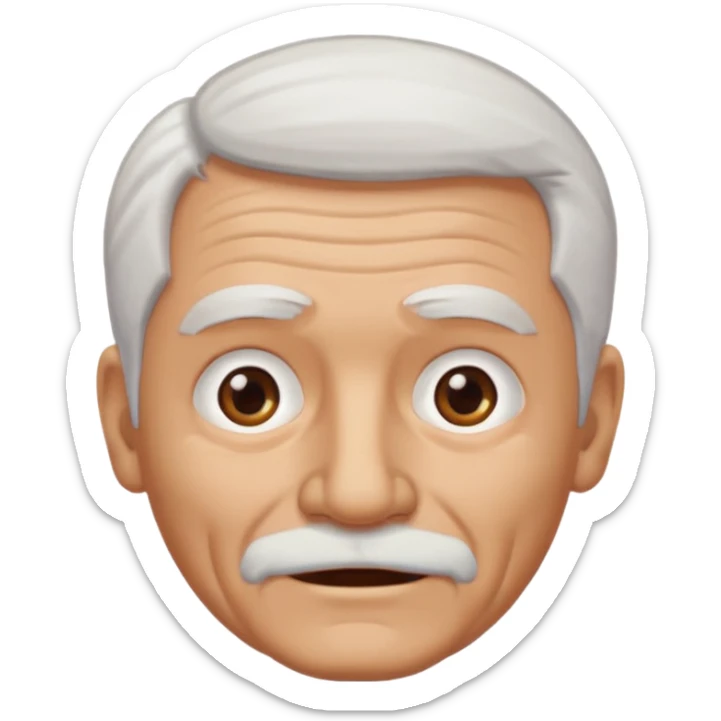Illustrated emoji of an old man, white hair, no facial hair, dark eyes, tanned skin  sticker