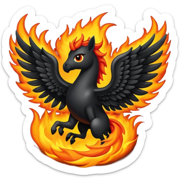 Pegaso negro ojos de fuego y alas de fuego enojado sticker