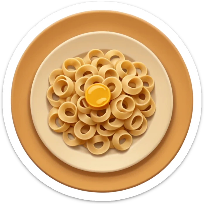 European cuisine humanless avatar in modern emoji-style illustration. Plate with pasta and bread, neutral warm colors, simple shapes, flat design, elegant and friendly. sticker