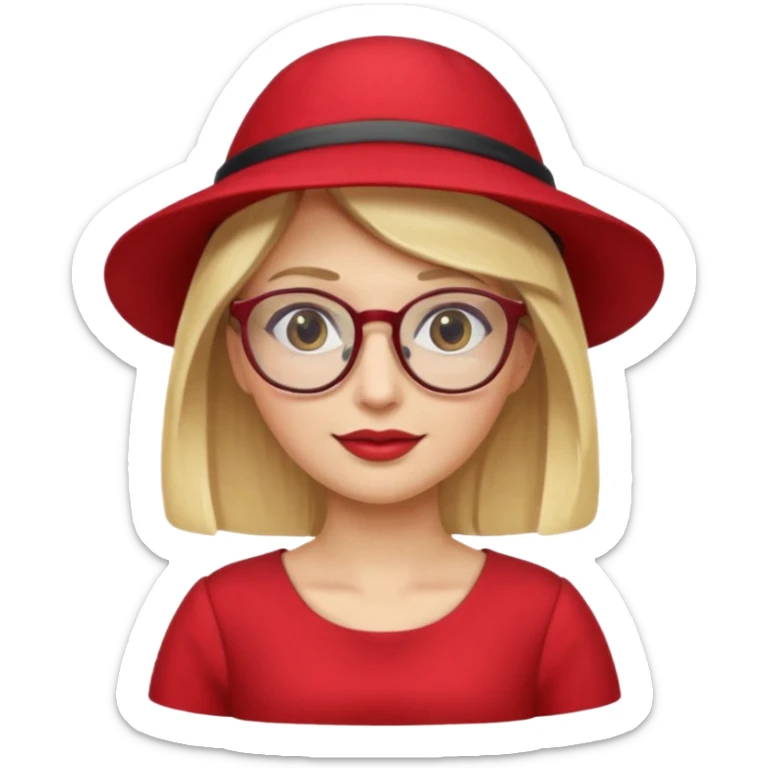 blonde woman wear red hat and dress and glasses sticker