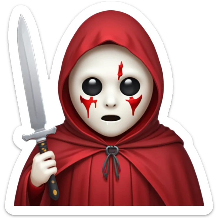 make a ghost face emoji with a cloak on and a bloody knife from the movie scream sticker
