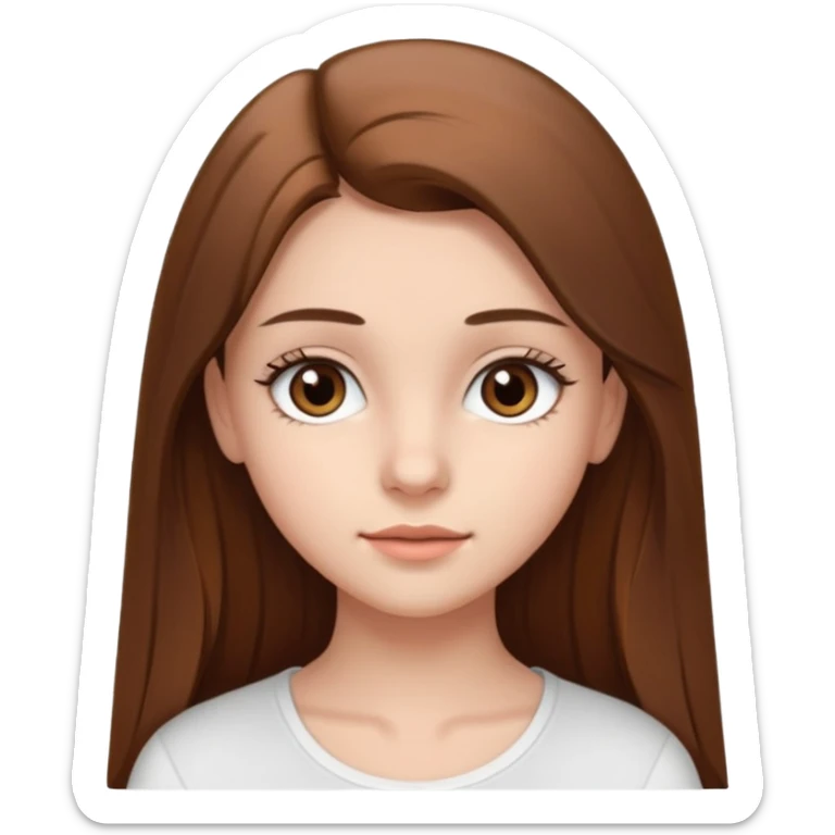 make a teenage 17 year old woman emoji with straight long brown hair and brown eyes with pretty eyelashes wearing a white top  sticker