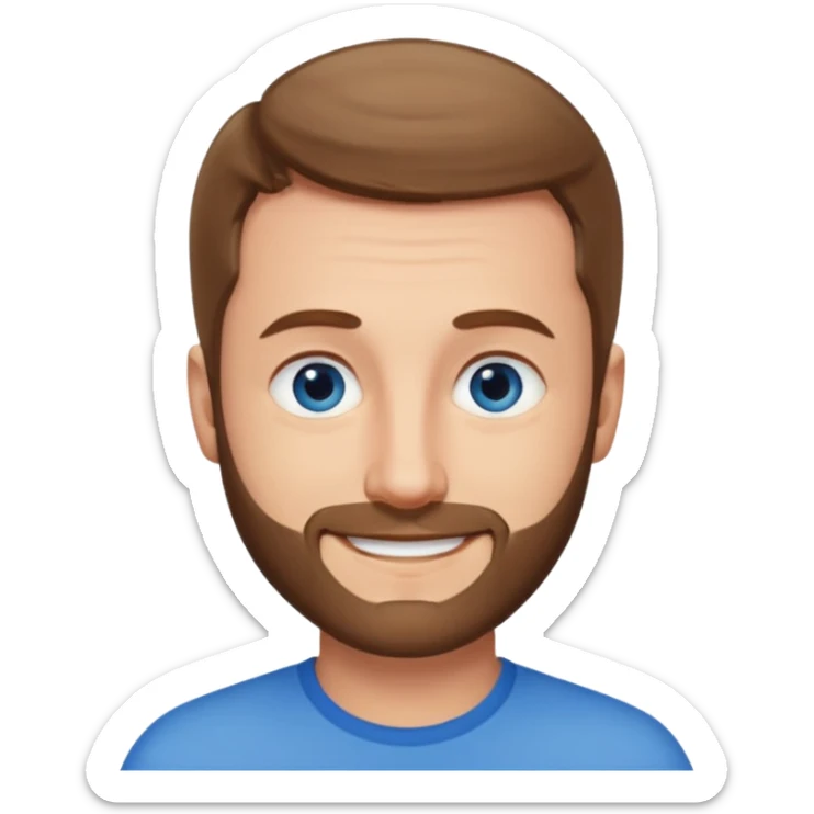 homme yeux bleus presque chauve mais encore avec des cheveux clairsemées et une barbe courte moins de chevaux et sourir sticker