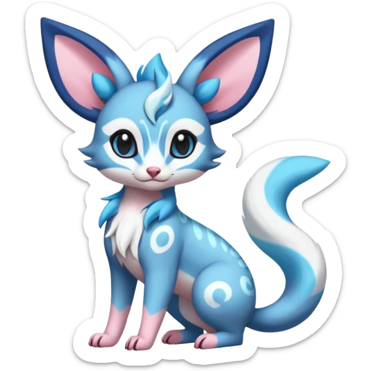 Rare realistic cute adorable epic aesthetic colorful Amaura-Sylveon-Glaceon-Civet-Genet-species-Fakemon-hybrid-creature, with markings, full body sticker