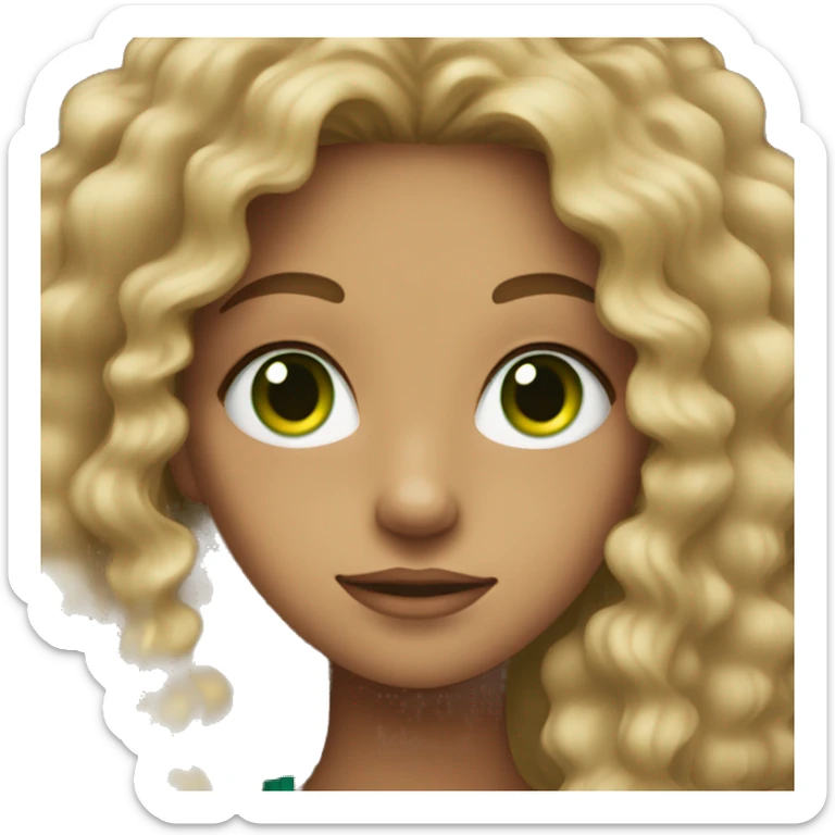 girl with dirty blonde long curly hair and green eyes sticker