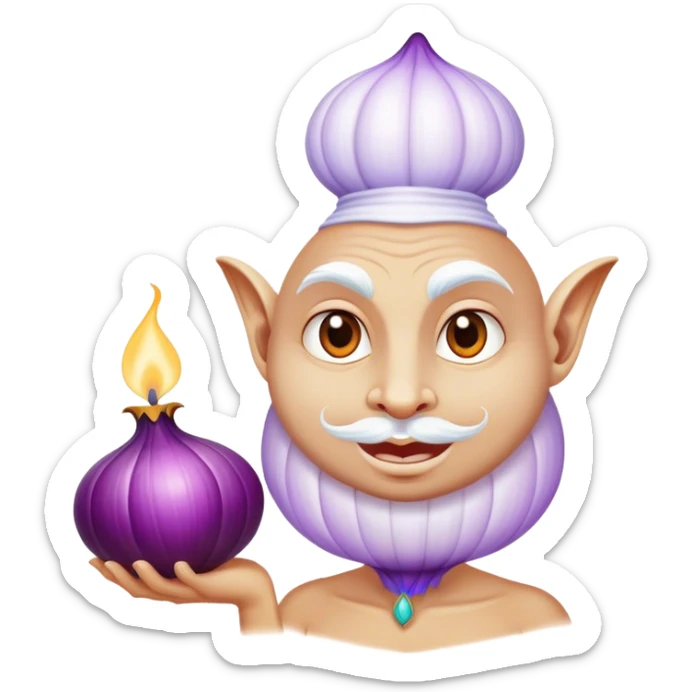 The white Genie of the Lamp, holding a big violet onion  sticker