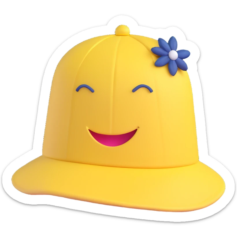 Change the color of the embroidered 100 emoji to navy blue and make the hat a pastel yellow, keeping the 3D emoji style with no background. sticker