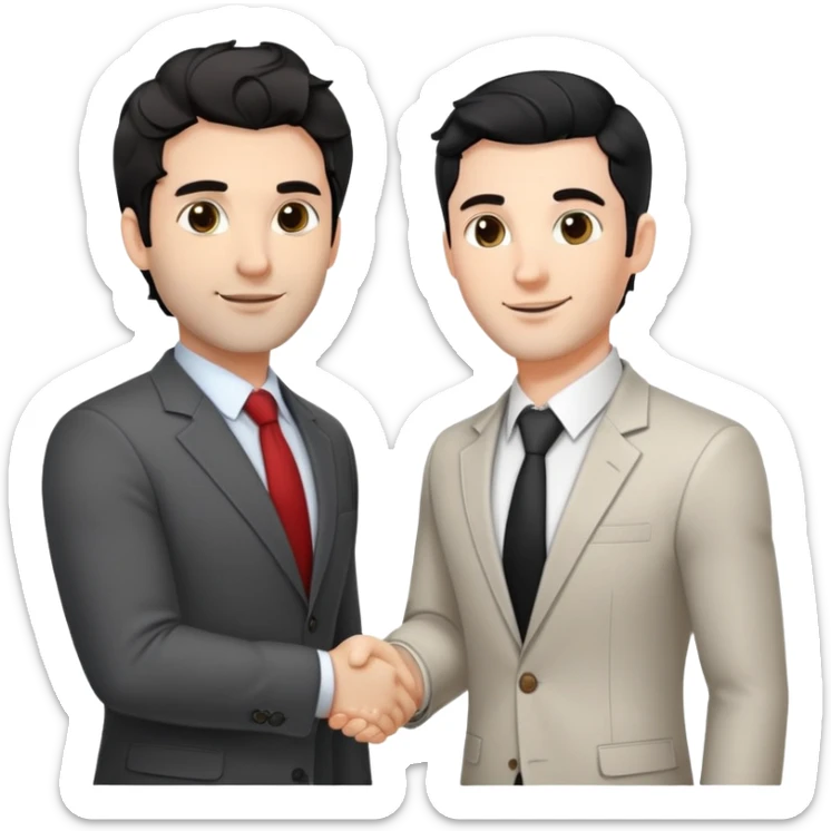 Professional 35-year-old man with black wavy hair, stubble, strong jawline, white skin tone, wearing smart casual business attire, networking at a business event, shaking hands with another professional, confident approachable expression sticker