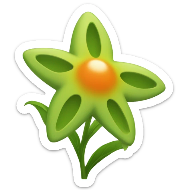 Create an emoji of a small, star-shaped flower with a greenish-yellow color. Inside the flower, include a small, round, reddish-orange berry. sticker