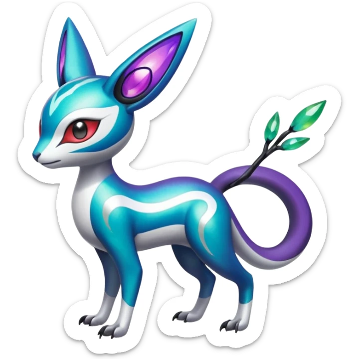 Shiny Colorful Futuristic Oriental Painted Asian Vernid-Trico-Meloetta-Latias-Koraidon-Peppercat-Protogen-Pokémon-Digimon-Fakémon-fusion-hybrid-creature sticker