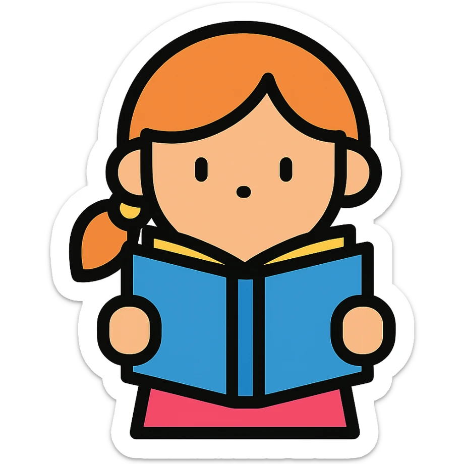 color outline icon of a girl reading a book sticker