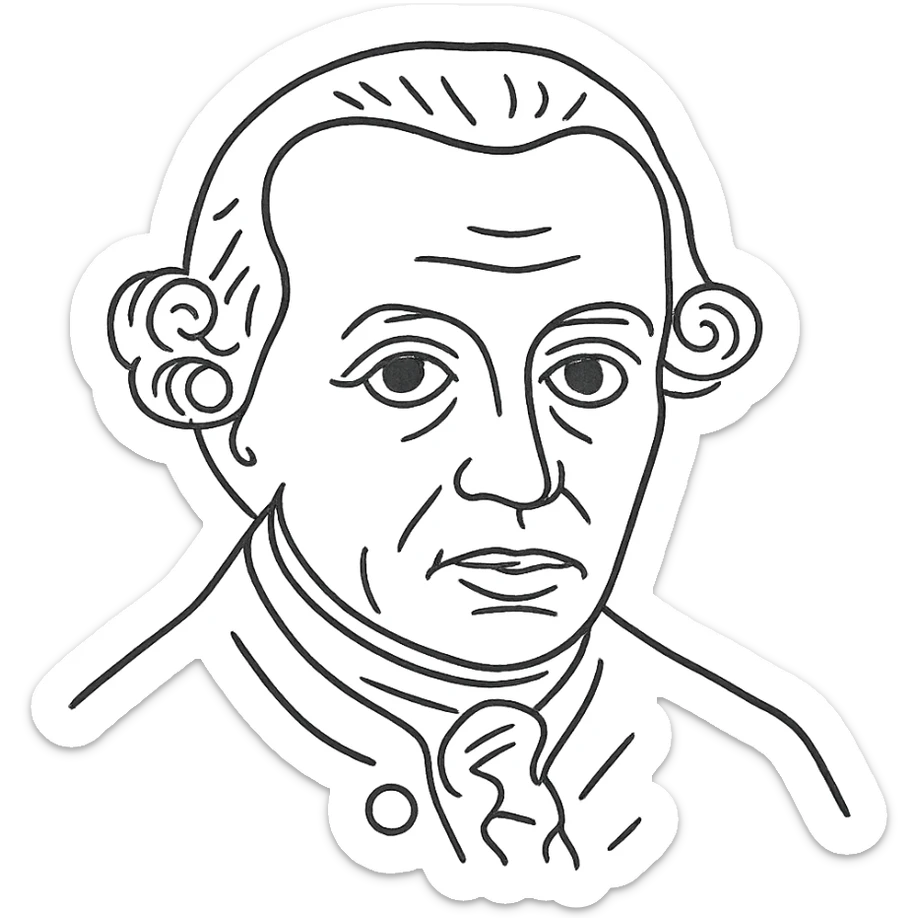 a hand drawn black outline portrait of Immanuel Kant with similar size eyes based a famous painting of him sticker